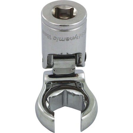 Dynamic Tools 3/8"Dr Metric 18mm Flex Head, Crow Foot Flare Nut Socket, Chrome D008768
